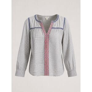 J.Crew Boho Peasant Blouse M Striped Embroidered Cotton Top Festival Cottagecore